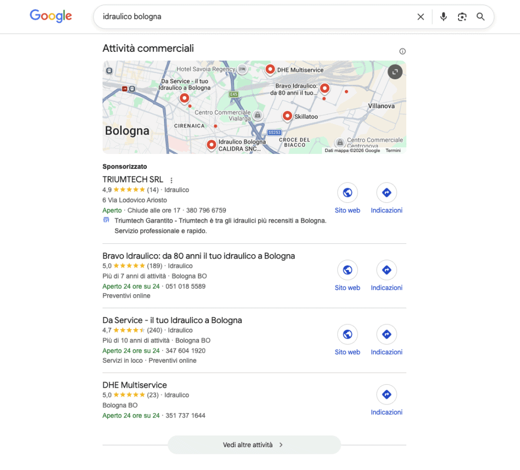 esempio di local pack google